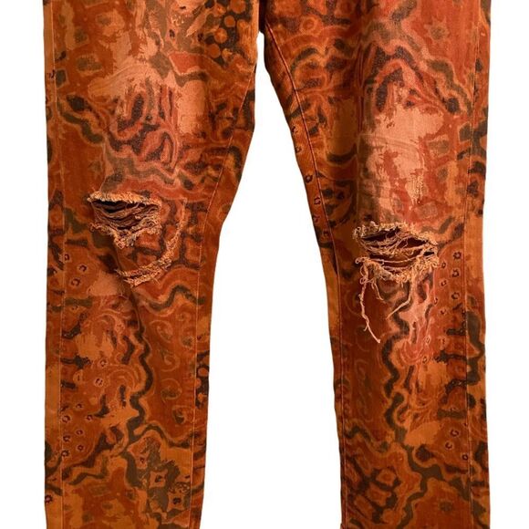 Anthropologie Pilcro Slim Boyfriend Jeans Women's Sz 31 Rust Orange Crop Ripped - Picture 7 of 14